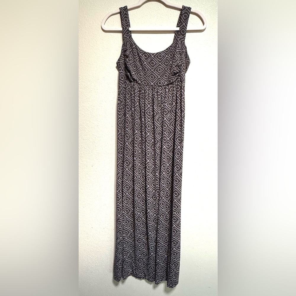 fresh produce Charcoal and Light Gray Geometric Maxi Dress Sz S Empire Babydoll